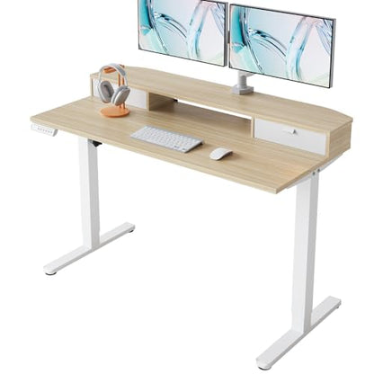 HUANUO 47.2" X 23.6" Electric Standing Desk with 2 Drawers, C-Clamp Mount Compatible, Height Adjustable Computer Desk, Home Office Stand Up Desk with 4 Preset Heights & 2 Hooks, Light Walnut - color: Light Walnut, size: 47.2" X 23.6"