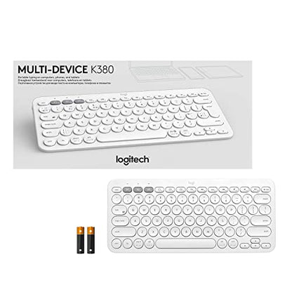 Logitech K380 Pebble Wireless Multi-Device Keyboard for Apple iOS, Apple TV Android or Chrome, Bluetooth, Compact Space-Saving Design, PC/Mac/Laptop/Smartphone/Tablet - Off White | Compact Bluetooth Keyboard, Pair and Switch Between 3 Devices, Scissor Key