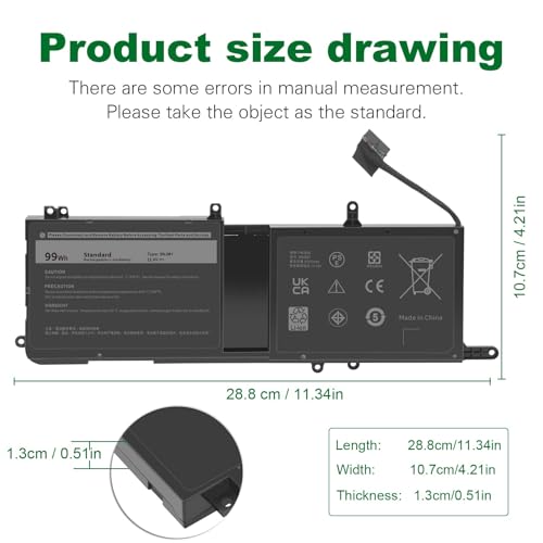 ASUNCELL 9NJM1 Laptop Battery for Dell Alienware 15 R3 R4 17 R4 R5 Series Dell P31E P69F Series ALW17C Series Notebook 0546FF 0HF250 44T2R HF250 MG2YH 0MG2YH, 11.4V 3-Cell 99Wh - size: 9NJM1 8.94 × 4.96 × 0.71 in