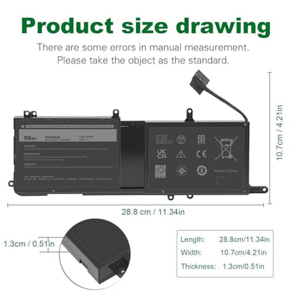 ASUNCELL 9NJM1 Laptop Battery for Dell Alienware 15 R3 R4 17 R4 R5 Series Dell P31E P69F Series ALW17C Series Notebook 0546FF 0HF250 44T2R HF250 MG2YH 0MG2YH, 11.4V 3-Cell 99Wh - size: 9NJM1 8.94 × 4.96 × 0.71 in
