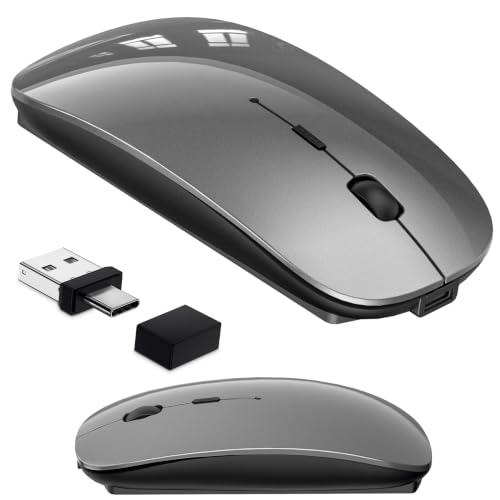 Wireless Mouse for MacBook & iPad, Bluetooth 5.2/3.0 & 2.4G USB-C/USB-A, Rechargeable Silent Slim Mouse with Multi-Device Switching & Activity Mode to Prevent Screen Lock - Gray - color: Gray