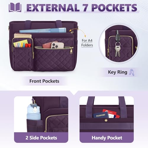 SDYSM Teacher Tote Bag 15.6 inch Laptop Bag Work Bags for Women Nurse Tote Professional Computer Messenger Shoulder Bags Laptop Briefcase for Office, College, Nursing, Purple - color: Dark Purple