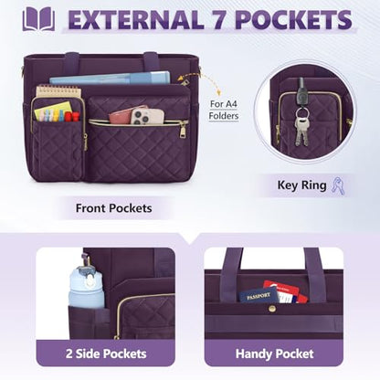 SDYSM Teacher Tote Bag 15.6 inch Laptop Bag Work Bags for Women Nurse Tote Professional Computer Messenger Shoulder Bags Laptop Briefcase for Office, College, Nursing, Purple - color: Dark Purple