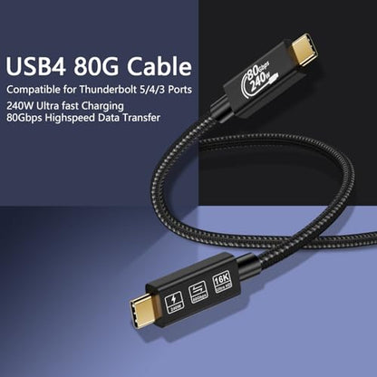 with Thunderbolt 5 Cable,USB4 Cable, 240 W Charging, 80 Gbps Data, gen4,16K@60Hz 4K120Hz HDR, USB C to USB C, for Hub, Dock, M2, M3, SSD, Laptops, Monitor (TB5 80G 240W 0.5M) - size: TB5 80G 240W 0.5M