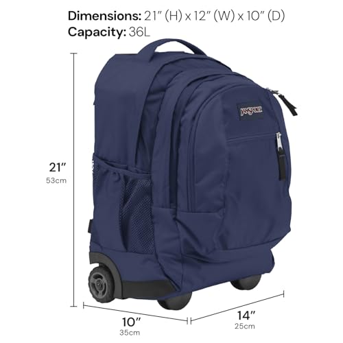 JanSport Driver 8 Rolling Backpack - Wheeled Travel Bag with 15-Inch Laptop Sleeve, One Size, Black - color: Black
