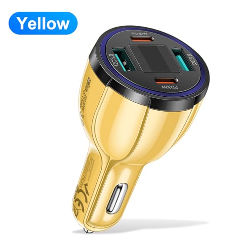 USB C Car Charger Adapter with Voltmeter Compatible with iPhone, Android, Samsung, iPad Pro, PD30W &QC3.0 Multi Port Fast Charging (Yellow) - color: Yellow