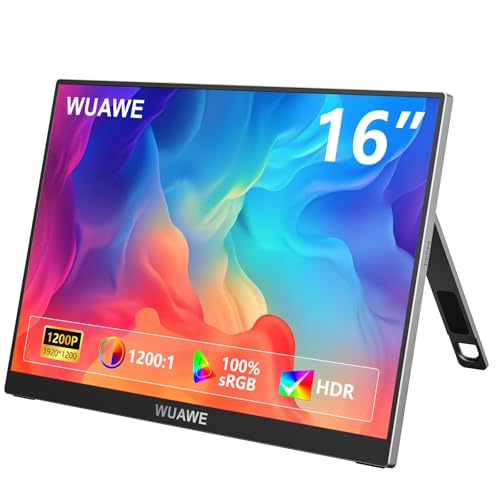 WUAWE 16" Portable Monitor for Laptop, 1920x1200P Plug&Play USB-C HDMI, IPS HDR Freesync Gaming Monitor, External Monitor for PC Mac Phone PS5 Switch(Silver) - color: W1-Grey