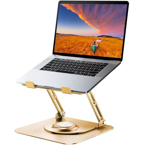 JOYEKY Laptop Stand for Desk, Adjustable Computer Stand with 360° Rotating Base, Ergonomic Laptop Riser for Collaborative Work, Foldable & Portable Laptop Stand, fits for All 10-16" Laptops - color: Gold