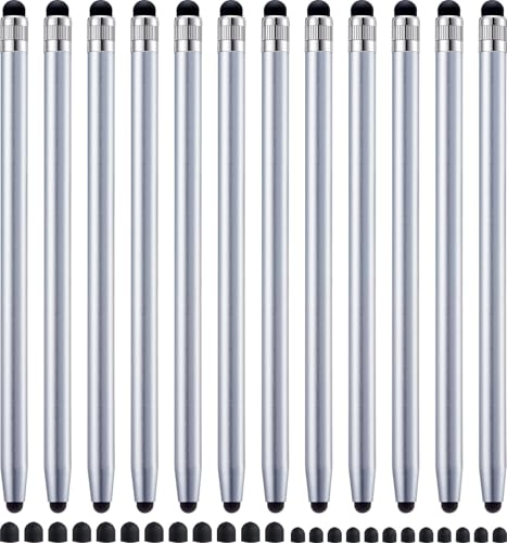 12Pcs Silver Stylus Pen for Touchscreen, 2-in-1 Stylus Pen for iPad | High Precision & Sensitivity, Aluminum Body, Suitable for iPad iPhone Android Smartphone Tablet Switch and All Touch Screens - color: 12 Silver