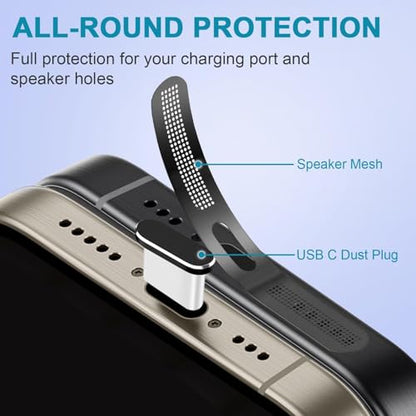 1 Set USB C Dust Plug Set, Charging Port Cover & Speaker Mesh Kit, Universal Type C Anti Dust Cap, for Phone Tablet Laptop, Black