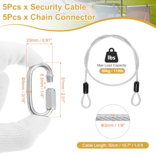 PATIKIL Security Cable Lock (1/8" Dia 1.6ft, Clear)(5 Set) Vinyl Coated 304 Stainless Steel Double Loop Flexible Wire Rope Safety Cable with Quick Links Locking Connectors - color: Clear, size: 1/8" x 1.6ft