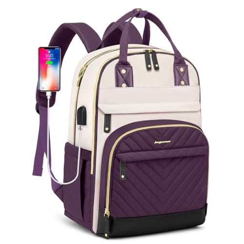 bagswan Laptop Backpack for Women Bag - 15.6 inch Work Travel Backpack with USB Charger College Bookbag Waterproof Business Computer Backpack Anti-theft Casual Backpacks for Nurse Teacher Dark Purple - color: 62-dark Purple, size: 15.6 Inch