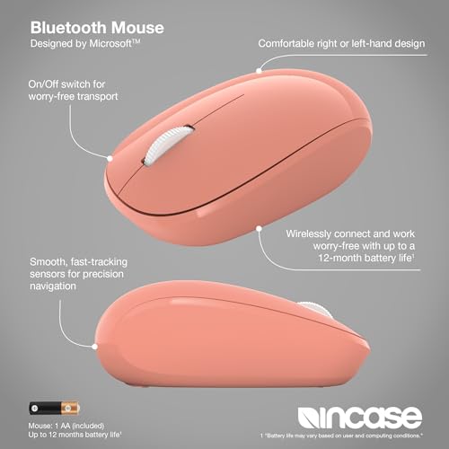 Incase Bluetooth Mouse - Designed by Microsoft - Compact, Comfortable, Right/Left Hand Use, 4-Way Scroll Wheel, Wireless Bluetooth Mouse for PC/Laptop/Desktop, Mac/Windows Computer (Peach) - color: Peach