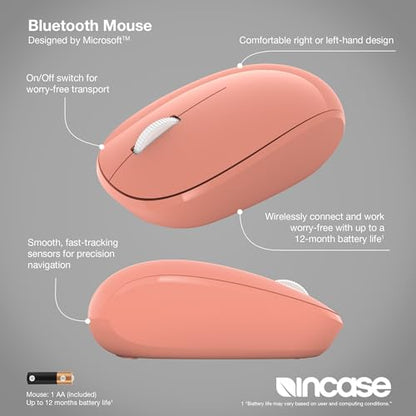 Incase Bluetooth Mouse - Designed by Microsoft - Compact, Comfortable, Right/Left Hand Use, 4-Way Scroll Wheel, Wireless Bluetooth Mouse for PC/Laptop/Desktop, Mac/Windows Computer (Peach) - color: Peach