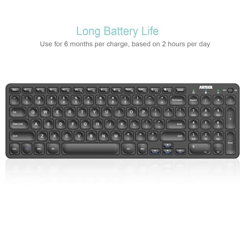 Arteck 2.4G Wireless Keyboard Ultra Slim Full Size Keyboard with Numeric Keypad and Media Hotkey for Computer/Desktop/PC/Laptop/Surface/Smart TV and Windows 10/8/ 7 Built-in Rechargeable Battery