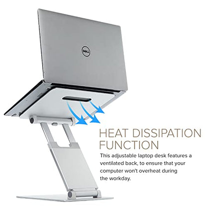POUT E3 Lift — Ergonomic Laptop Stand for Desk, Adjustable Height 2" to 20" — Laptop Riser Portable Laptop Stand for Laptop — Standing Desk Converter for MacBook 10"-17" Laptops (Blue)