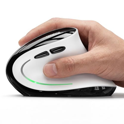 Uineer Ergonomic Wireless Vertical Mouse, 3-Mode Bluetooth 5.0/4.0 & 2.4GHz | Rechargeable, USB-A Receiver, Silent Computer Mouse for Laptop, Mac, iPad and PC, 4 DPI Levels, LED Light, 3-Device Switching