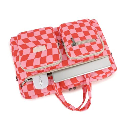 Laptop Shoulder Bag15.6inch women men Waterproof 16inch Computer Bags Women Business Office Work Bag Briefcase 14 inch case - color: Pink Checker