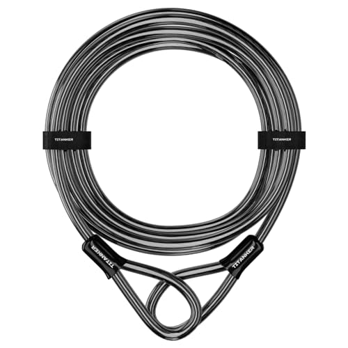 Titanker Bike Lock Cable,12mm Thick Security Cable with Loops Heavy Duty Steel Cable Vinyl Coated Bike Cable Lock Security Chain (4ft, 7ft, 15ft, 30ft) - style: 30 Feet