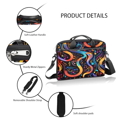 Laptop Shoulder Bag for Women Men, Waterproof Computer Case Messenger Bag Briefcase for Business Office Travel - color: Music Note Colorful