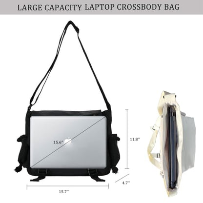 Aesthetic Crossbody Bag with Cute Pins and Ornament, Nylon Shoulder Messenger Bag Japanese Kawaii Bag for Women Men - color: L-blue-fit Laptop