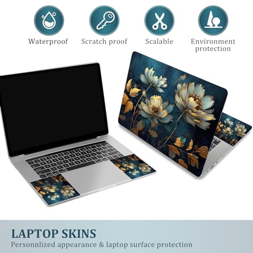Laptop Skin Sticker Decal 15-15.6 inch, Universal Soft Vinyl Sticker for 12.1 13 13.3 14 15.4 Inches Laptop Netbook Notebook Art Case Protector, Golden Flower - color: Golden Flower