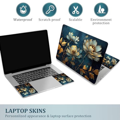 Laptop Skin Sticker Decal 15-15.6 inch, Universal Soft Vinyl Sticker for 12.1 13 13.3 14 15.4 Inches Laptop Netbook Notebook Art Case Protector, Golden Flower - color: Golden Flower