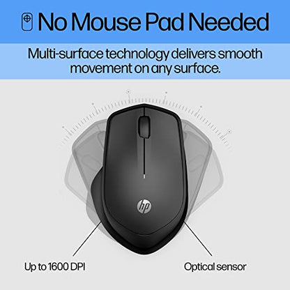 HP 280 Silent Wireless Mouse - Ergonomic, Right-Handed Design - 2.4GHz USB Wireless Connection - Multi-Surface Technology, 1600 DPI Optical Sensor - Win, Chrome, Mac OS - Up to 18-Month Battery Life - style: Silent Ergo