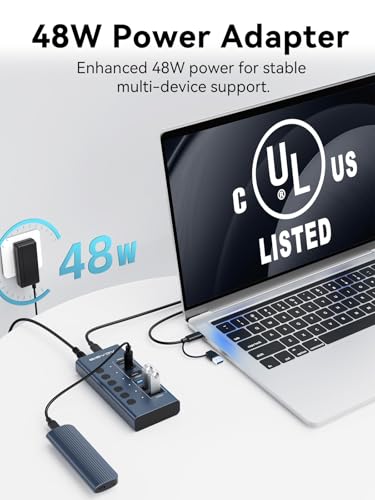 Powered USB 3.2 Hub, ACASIS 6 Ports USB 3.2 Hub(3 USB-A 3.2 Ports + 3 USB-C 3.2 Ports), Aluminum USB Hub Powered with 48W Power Adapter, USB Hub for PC/Laptop, Computer, Flash Drive, Printer, Camera - size: 6 Ports