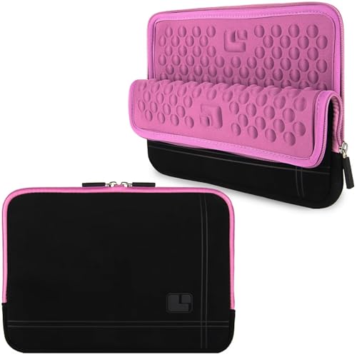 13 13.3 Inch Laptop Sleeve for Men and Women, Slim Water Resistant Neoprene Case with Shock Absorbent Padding and Back Pocket - color: Black / Pink