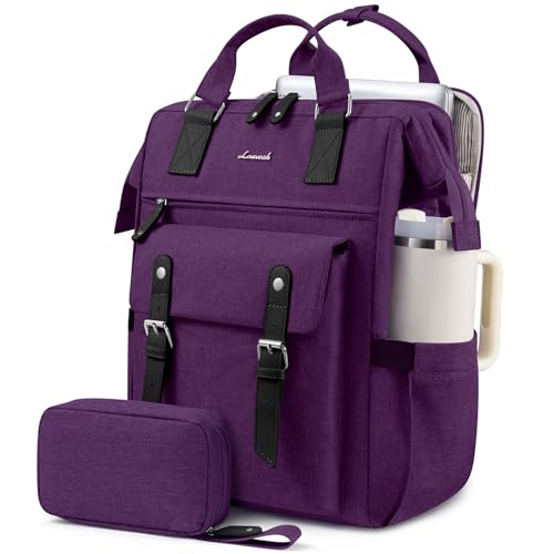 LOVEVOOK Laptop Backpack for Women with Giant Tumbler Holder Pocket,17.3 inch Waterproof Travel Backpack Purse Computer Laptop Bag - color: Purple Black, size: 17.3 Inch D-Cup