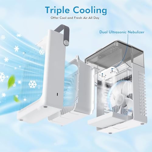Portable Air Conditioners, Air Conditioner, Upgraded Cooling Fan with 1000ml Water Tank, 4 Speeds & 2 Mists Modes, 2-6H Timer, Ultra-Quiet AC Unit for Bedroom Office Home