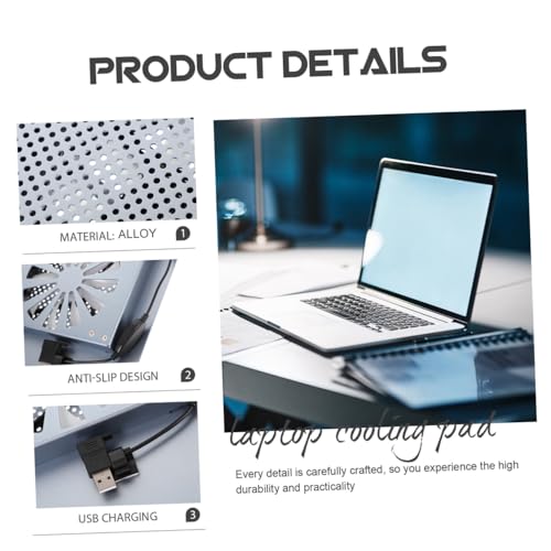 Aluminum Alloy Laptop Cooling Pad with RGB LED Fan, Ventilated Support Stand for Gaming Laptops, USB Powered Cooler Suitable for Portable Use, Gray
