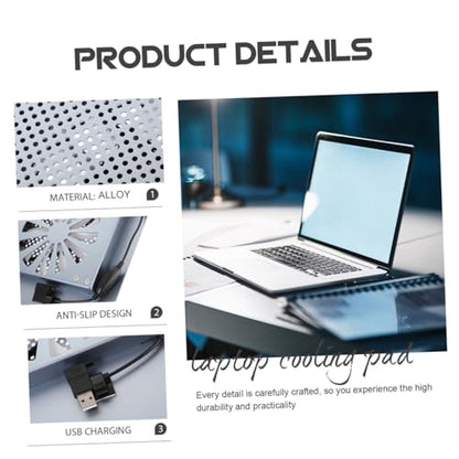 Aluminum Alloy Laptop Cooling Pad with RGB LED Fan, Ventilated Support Stand for Gaming Laptops, USB Powered Cooler Suitable for Portable Use, Gray