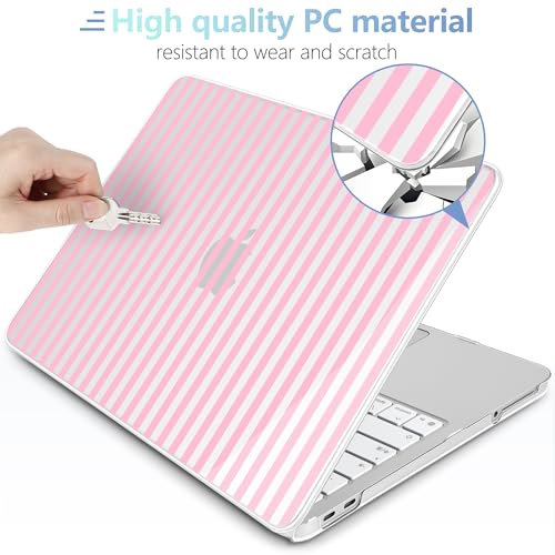 MEEgoodo Printed Case for New MacBook Neo 13 inch 2026 Release(Fit Model A3404), Laptop Hard Shell Cases with Keyboard Skin & Screen Protector & Webcam Covers, Pink Stripes - color: Pink Stripes