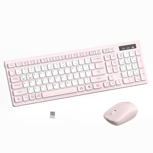 Wireless Keyboard and Mouse Combo Silent for Office and Home(Pink-B) | 2.4G Full Size Silent Cordless Keyboard with Tilt Legs,3-Level DPI Quiet Mouse,for Windows/Mac OS/Desktop/Laptop/PC - color: Pink and white-B