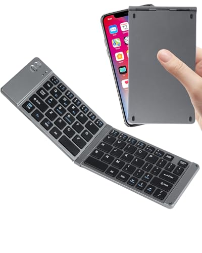 Wireless Foldable Bluetooth Keyboard, Ultra-Slim Pocket Travel Keyboard with Tri-Mode Connection, Rechargeable Quiet Compact Keyboard for PC/Laptop/Phone/Samsung/Android Tablet/iPad/iPhone/Mac