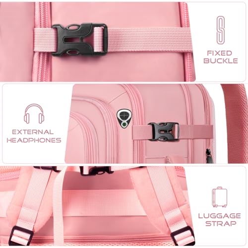 Travel Backpack for Women, 52L Carry On Backpack, Extra Large Expandable Travel Bag, 18.4 Inch TSA Flight Approved Luggage Personal Item Size with, Teacher Business Daypack, Pink - color: Pink