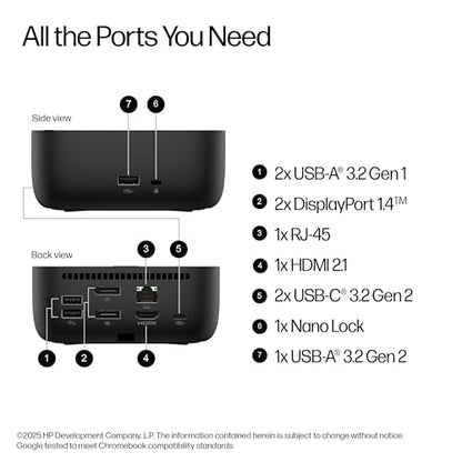 HP USB-C 100W G6 Dock + One Extra USB-C Cable Included, Future-Proof Design with Ambient LED Lighting, On-Screen Notifications, Extra USB-C Ports, HDMI 2.1, 120Hz - style: G6 + USB-C