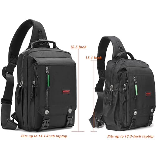 NICGID Sling Bags Chest Shoulder Backpacks, Laptop Backpack Crossbody Messenger Bag Travel Outdoor Men Women - color: Army Green, size: 14.1 inch