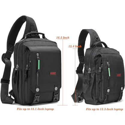 NICGID Sling Bags Chest Shoulder Backpacks, Laptop Backpack Crossbody Messenger Bag Travel Outdoor Men Women - color: Black, size: 14.1 inch