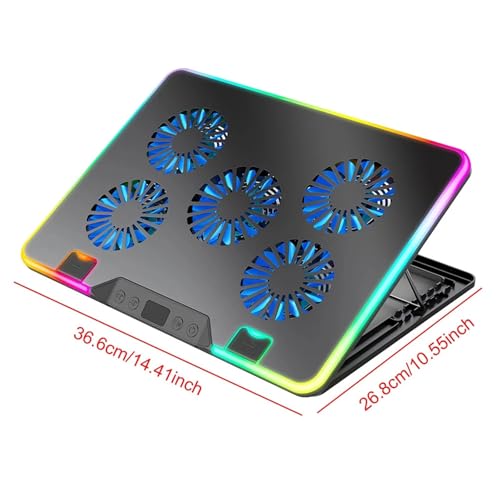 Laptop Cooling Pad with 5 Quiet Fans - 2 USB Ports, Notebook Stand for 11-17.3in Laptops & Gaming PCs(Black) - color: Black