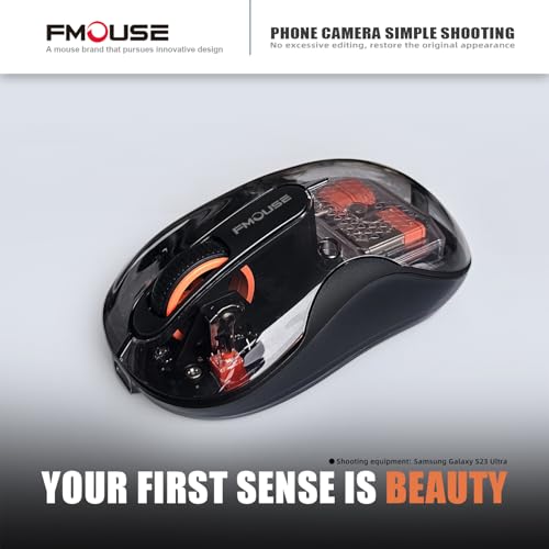 FMOUSE Transparent Wireless Mouse, Tri-Mode Bluetooth 5.1 & 2.4GHz, USB-A & USB-C Receiver, Silent Rechargeable RGB, 3 Devices for MacBook Laptop iPad PC, Business Minimalist — Black - color: Black
