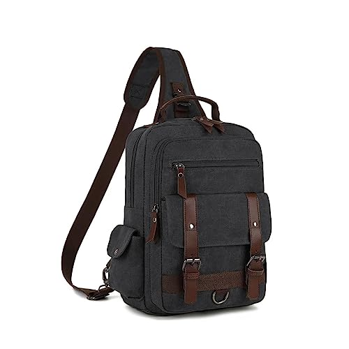 Vintage Messenger Bag, Canvas Backpack for Travel, Men's Shoulder Bag, Dual-use Bag for Hand Carry and Crossbody Carry - color: Black
