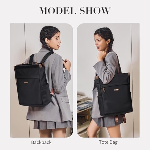 GOLF SUPAGS Convertible Laptop Backpack for Women Casual Daypack Notebook Tote Bag for Work College Travel Leisure (Black) - color: Black-n