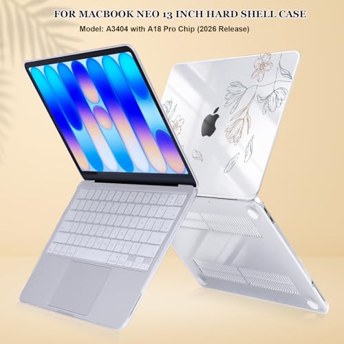 Compatible with MacBook Neo 13 inch Case 2026 (Model A3404), Printed Pattern Hard Shell Laptop Case with Keyboard Cover & Screen Film, Slim Plastic Protective Cover, Line Flower - color: Line Flower