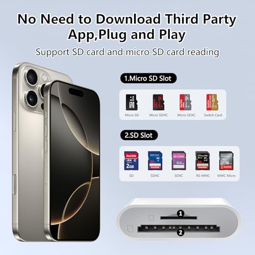 SD Card Reader for iPhone 15/16/17, USB C to SD Memory Card Adapter for iPad, Digital Camera Adapter iPhone,Supports SD and TF Card for iPad,Plug and Play No App Required - size: Dual Slots(SD+TF for USBC)