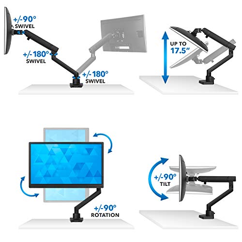 Mount-It! Single Monitor Arm Desk Mount for 24-32 Inch Computer Monitor, Full Motion Aluminum Mount, VESA 75x75 100x100, Holds up to 17.6 lbs, Cable Management, C-Clamp and Grommet Base, Black
