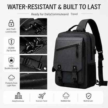 Sling Bag Large Capacity: Crossbody Bag for Men Fits 15.6 Inch Laptop A4 Files with Anti Theft USB Port - color: 7139-black