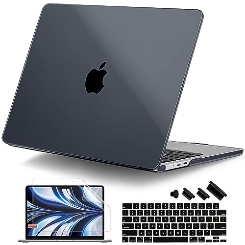 DONGKE Compatible with MacBook Air 13 inch Case M5 M4 M3 M2 2026 2025 2024-2022 A3449 A3240 A3113 A2681, Plastic Hard Shell & Keyboard Cover for MacBook Air 13.6 inch, Crystal Black - color: Crystal Black